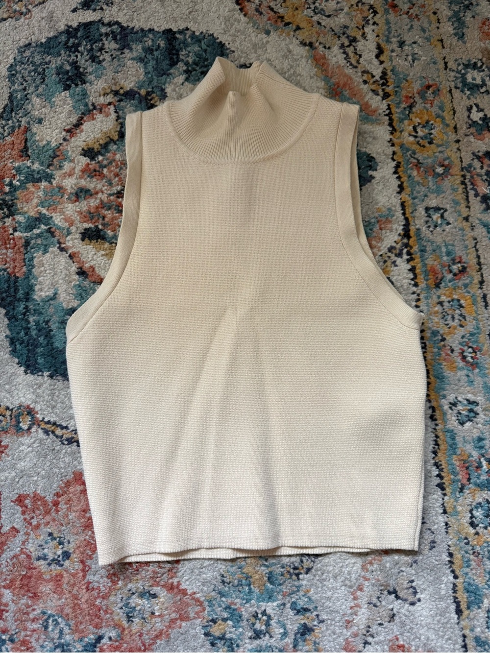 Zara Cream Sleeveless Mock Neck Knit Top